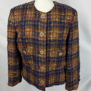 Vintage 1980s Herbert Grossman Wool Tweed Jacket Blazer Sz 14